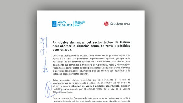 Galicia demanda al Gobierno central que actúe de inmediato en favor de la viabilidad del sector lácteo