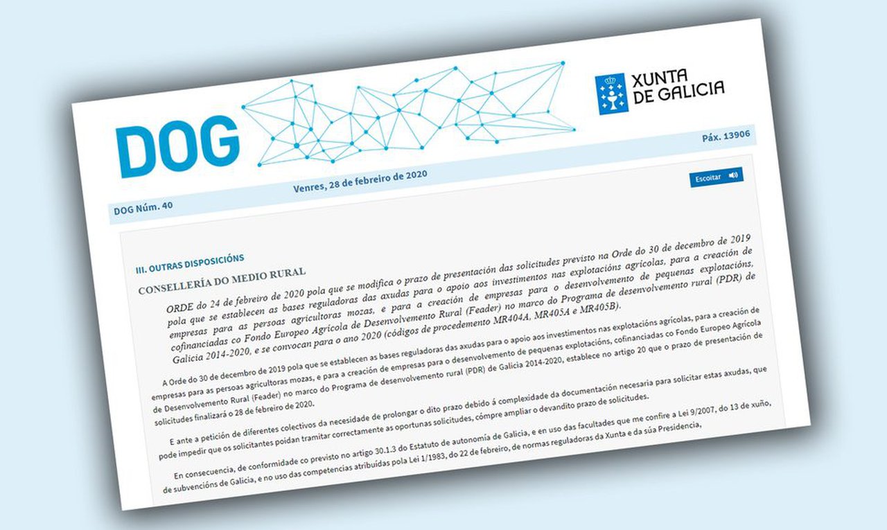 La Xunta amplía el plazo para solicitar las ayudas de incorporación de jóvenes al campo, planes de mejora y pequeñas explotaciones