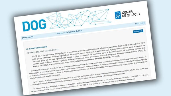 La Xunta amplía el plazo para solicitar las ayudas de incorporación de jóvenes al campo, planes de mejora y pequeñas explotaciones