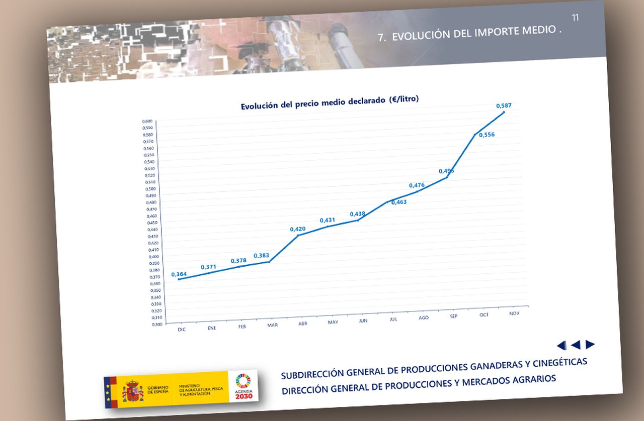 El pasado noviembre registró un precio medio de la leche en España de 0,587 €/litro