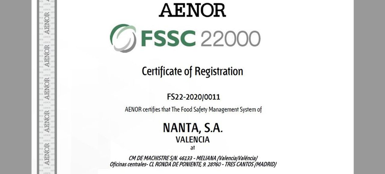Nanta, primeira empresa de produción de pensos compostos en obter a certificación FSSC 22000 de seguridade alimentaria