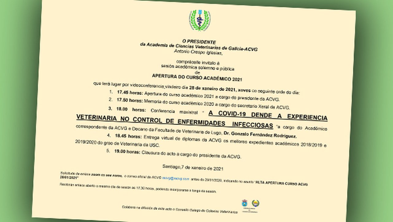 La ACVG celebra este jueves la apertura de su curso académico 2021 de forma telemática
