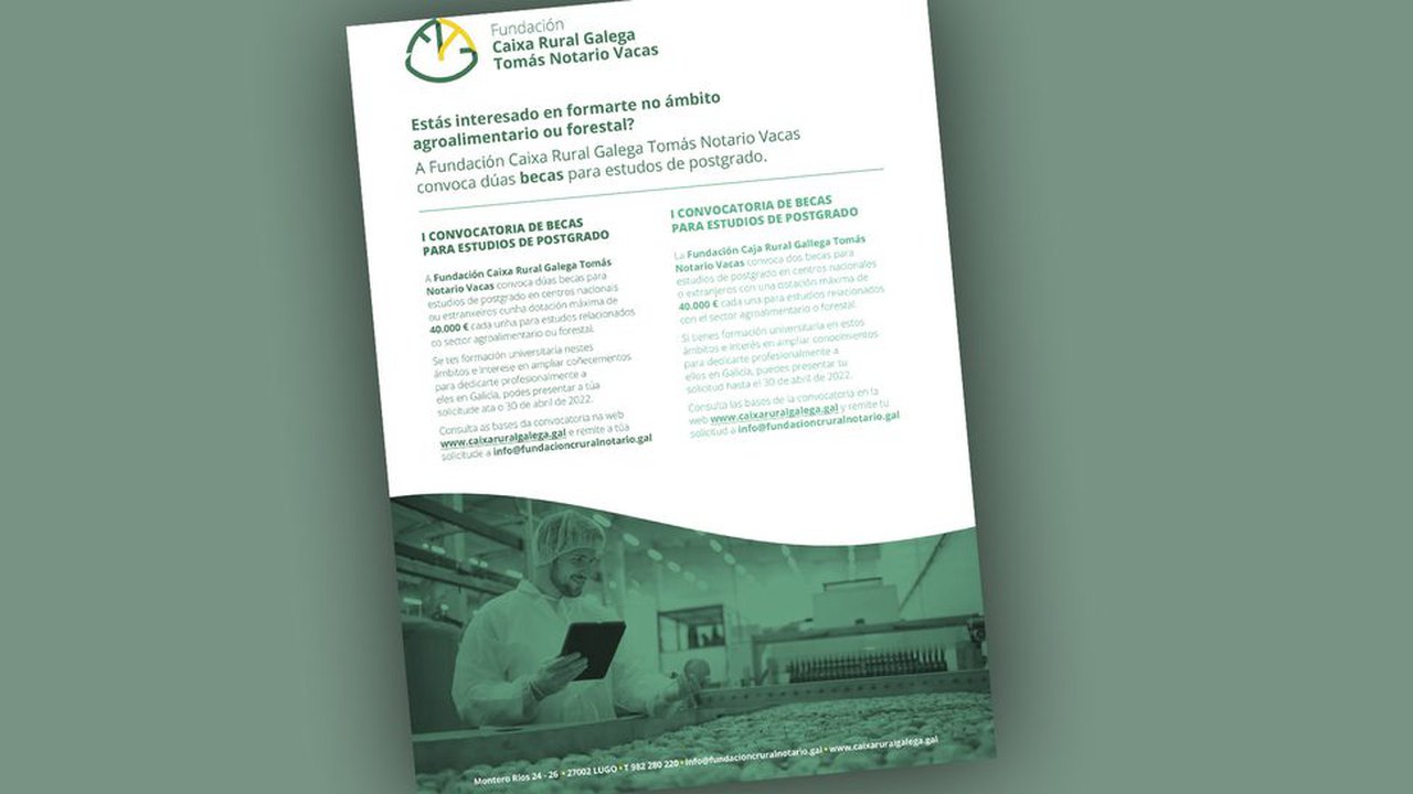 La Fundación Caixa Rural Galega TNV convoca bolsas para estudios de posgrado en los ámbitos agroalimentario y forestal