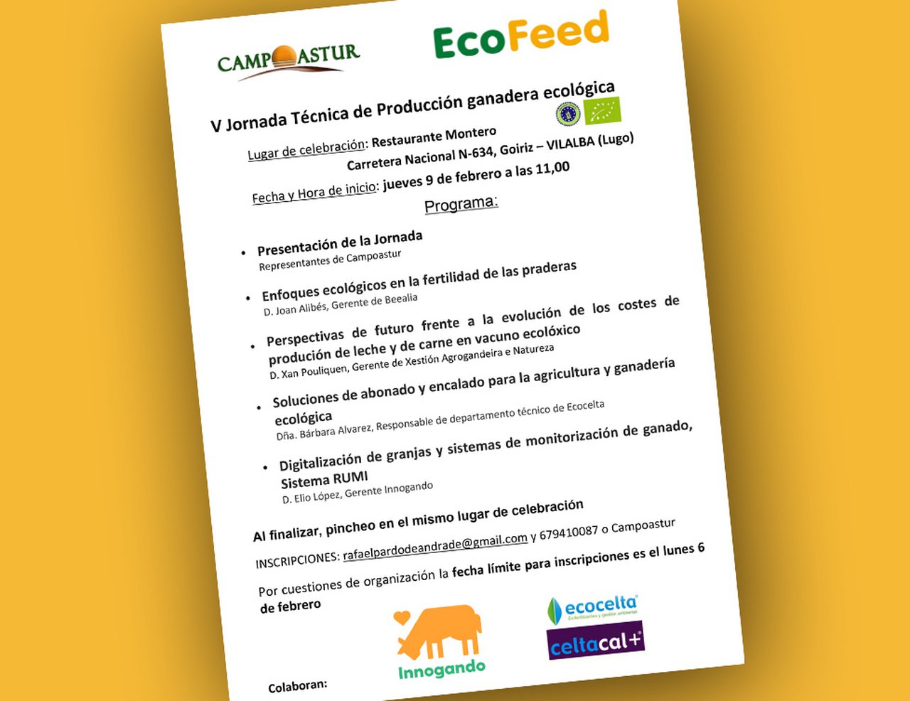 Jornada técnica de Campoastur sobre producción ecológica, el próximo jueves en Vilalba