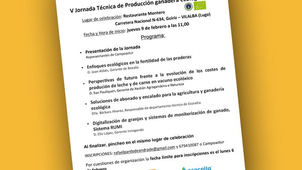 Jornada técnica de Campoastur sobre producción ecológica, el próximo jueves en Vilalba