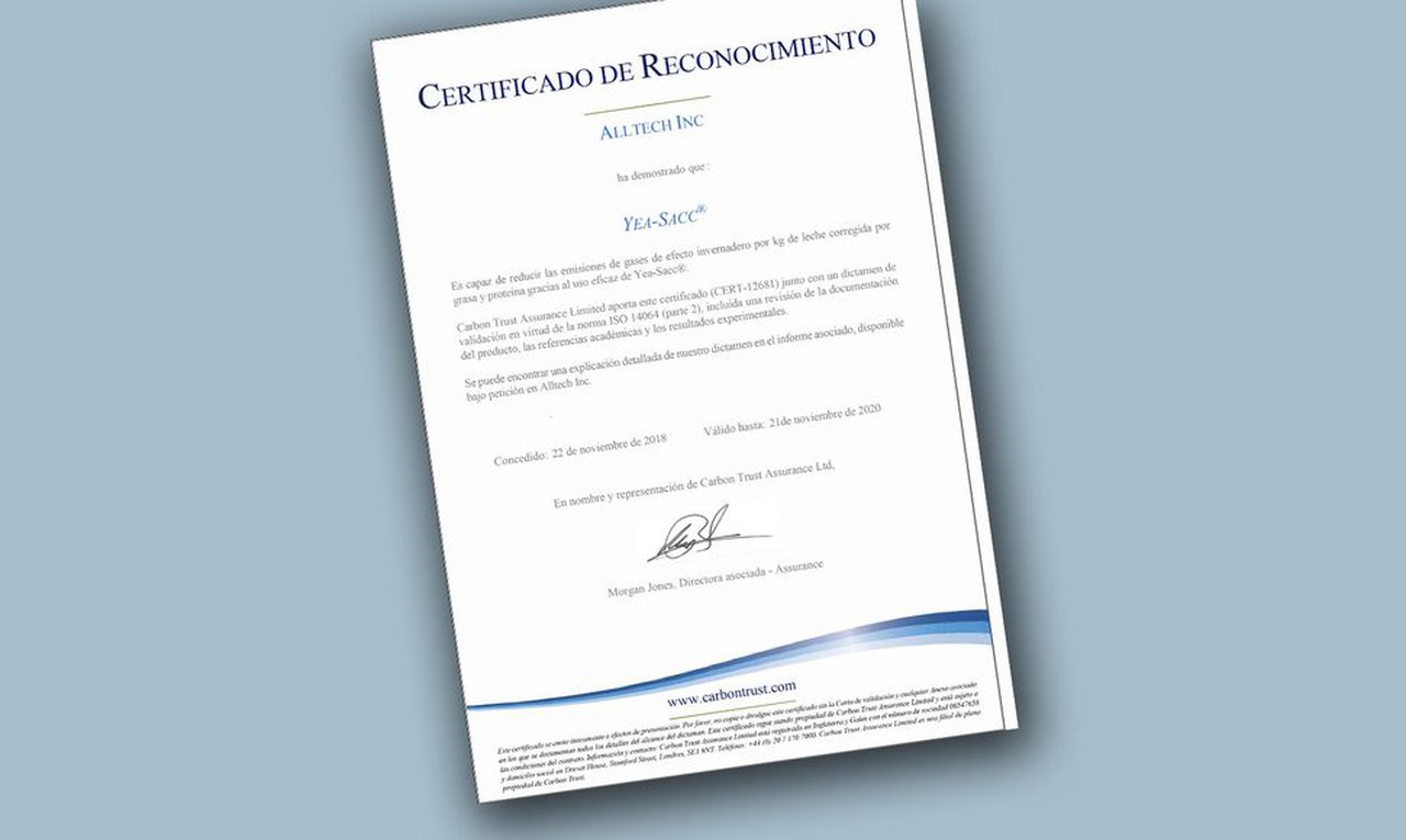 Yea-Sacc® de Alltech recibe a certificación de Carbon Trust sobre a redución nas emisións de gases de efecto invernadoiro