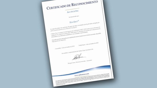 Yea-Sacc® de Alltech recibe a certificación de Carbon Trust sobre a redución nas emisións de gases de efecto invernadoiro