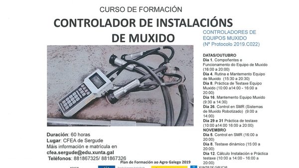 Próximo curso de Controlador de Instalaciones de Ordeño en Sergude