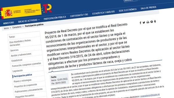 El MAPA saca a consulta pública la modificación de la normativa que regula los contratos en el sector lácteo