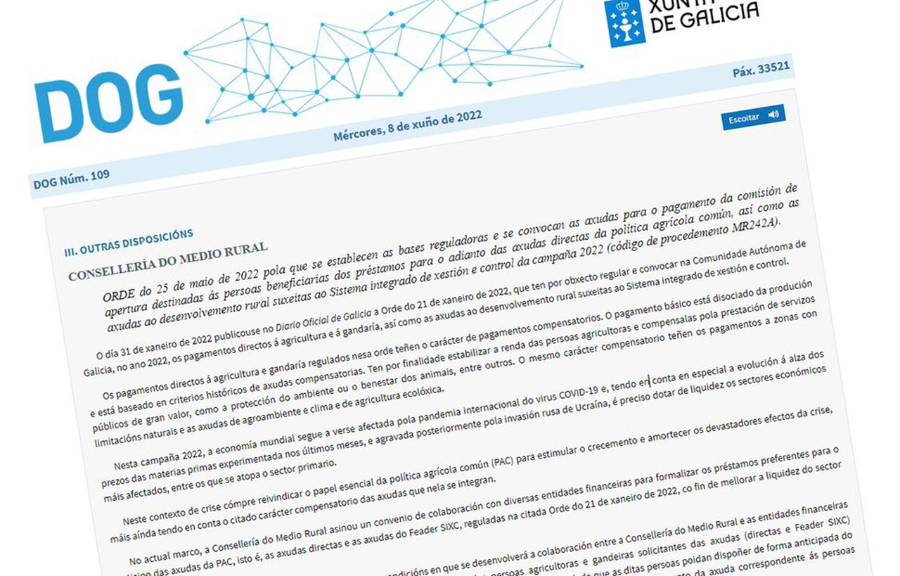 Convocadas as axudas para o adianto da PAC en Galicia