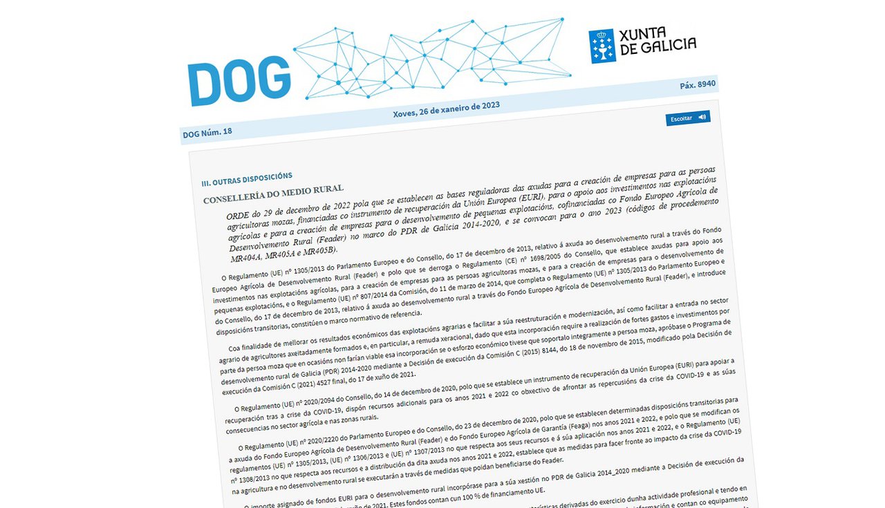 Convocadas axudas por valor de 38,8 millóns de euros para a incorporación de mozos, para plans de mellora e para pequenas explotacións en Galicia