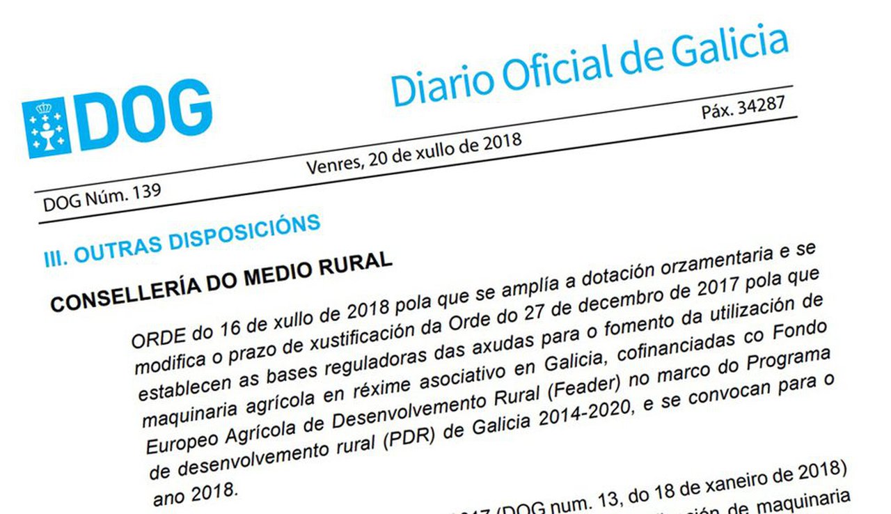 Ampliado nun 61 % o orzamento das axudas para a utilización de maquinaria agrícola común