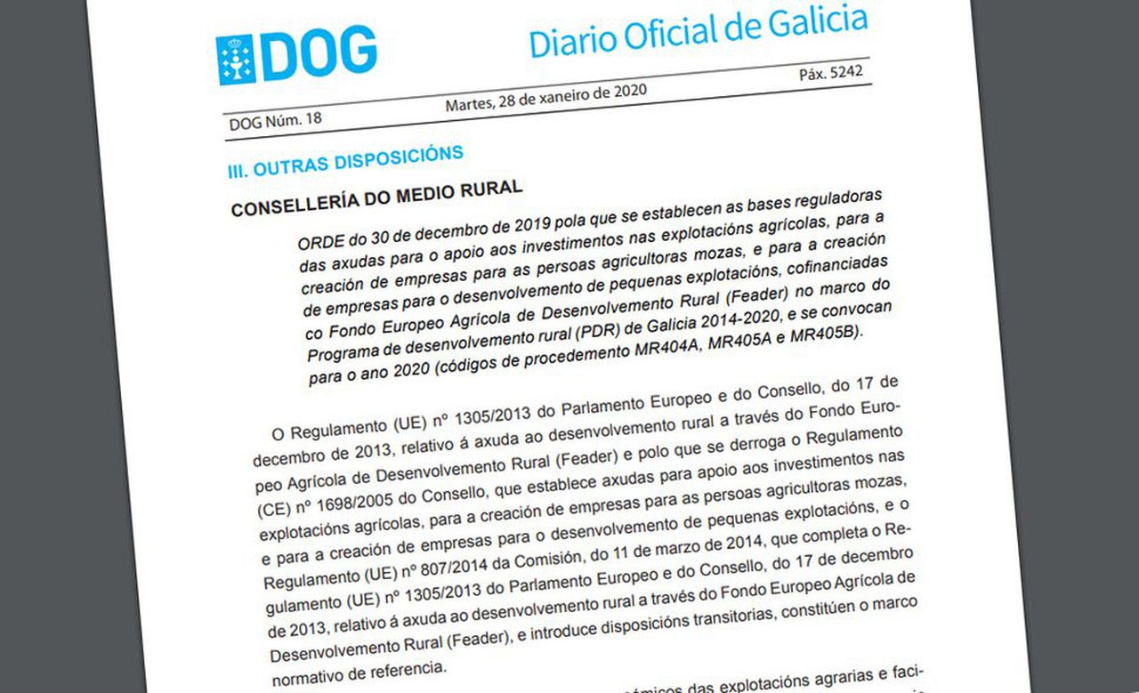 Nova convocatoria de axudas para a mellora de pequenas explotacións e a incorporación de mozos ao agro en Galicia
