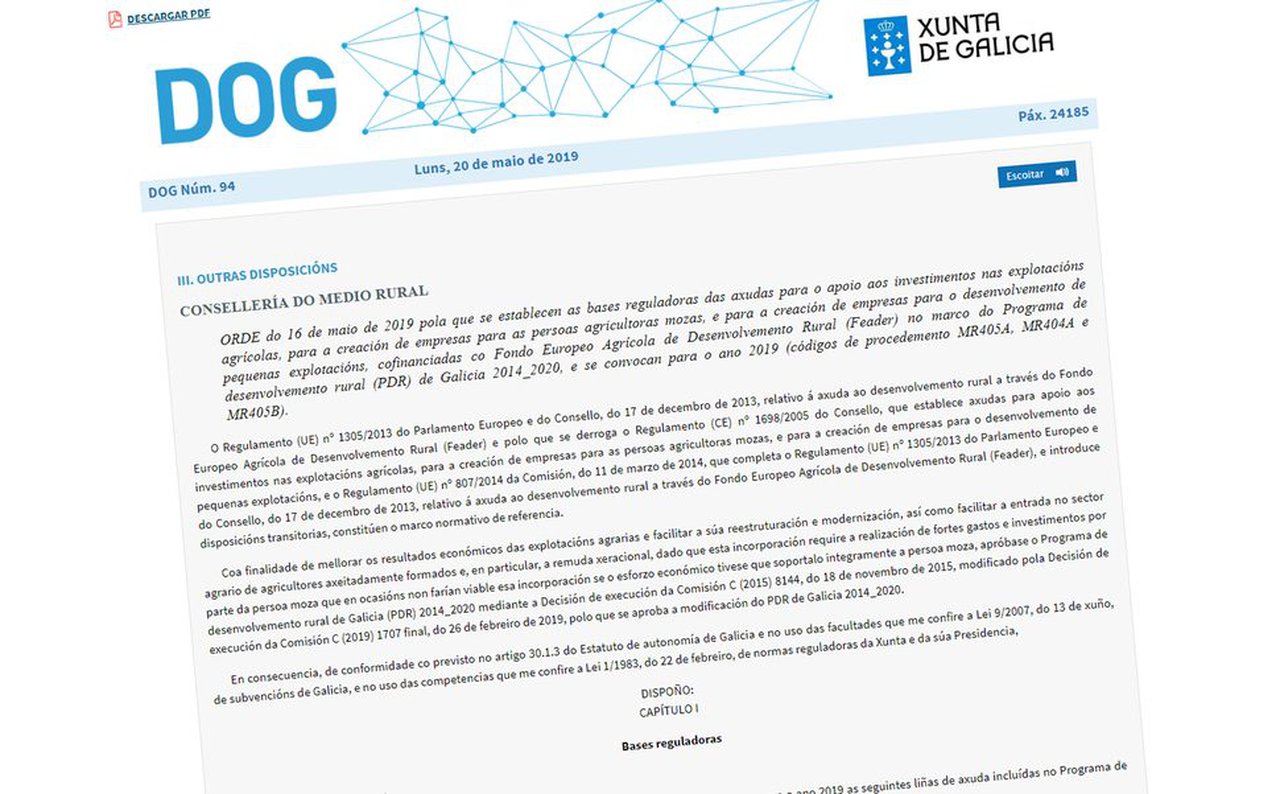Convocadas axudas para plans de mellora, incorporación de mozos e apoio a pequenas explotacións