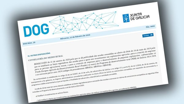 Publicada en el DOG la resolución de las ayudas para planes de mejora e incorporación de jóvenes de la convocatoria de 2019