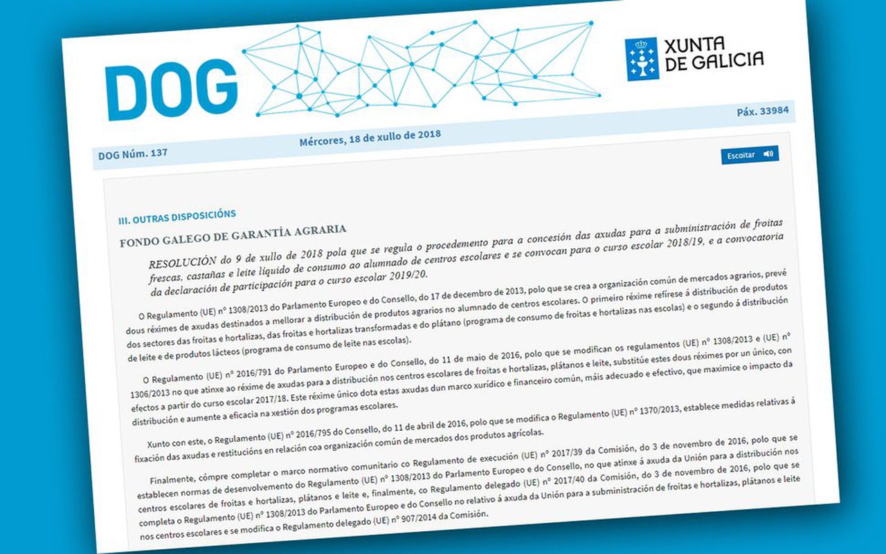 Medio Rural convoca ayudas para el suministro de leche líquida en los colegios durante el próximo curso escolar