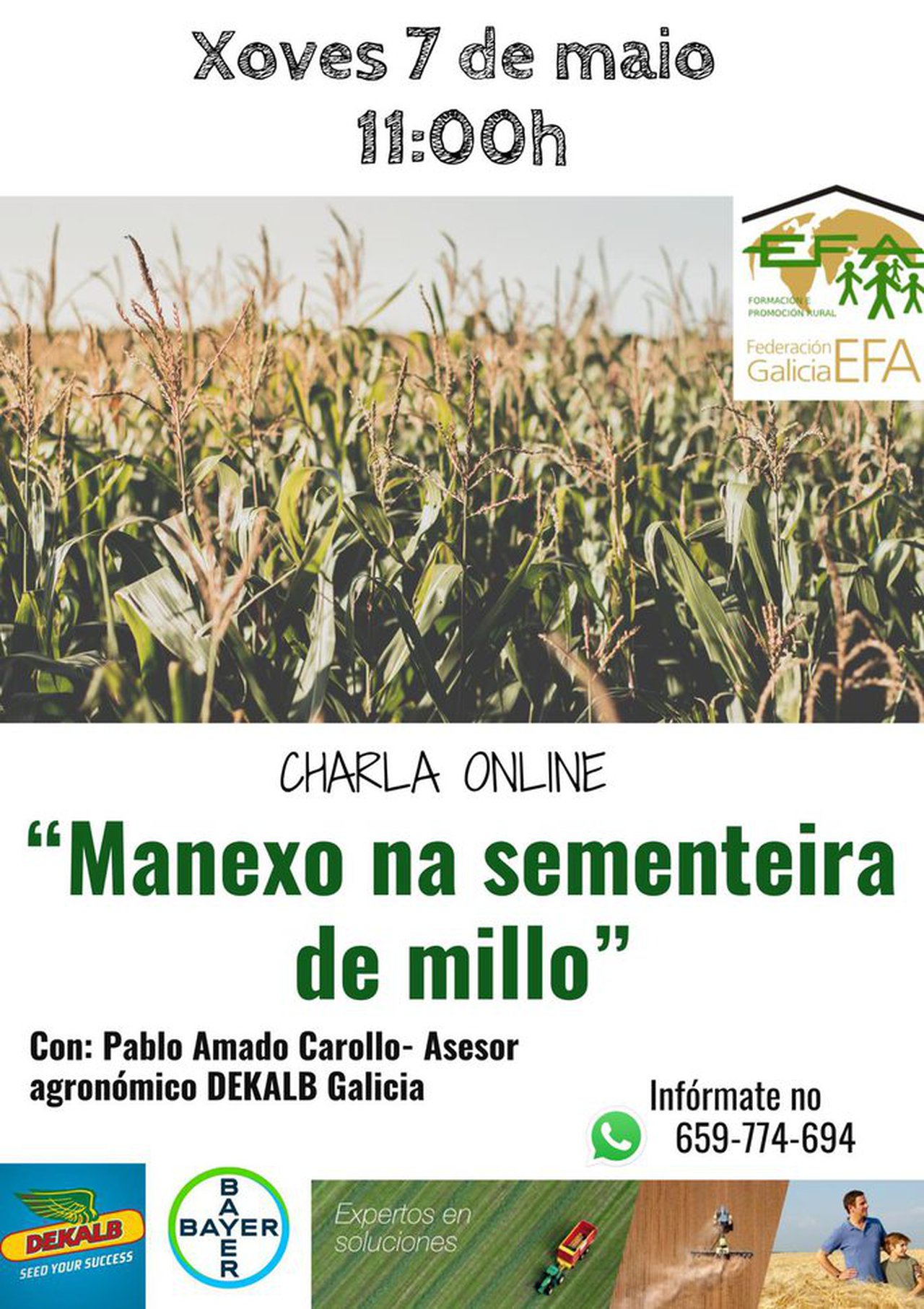 La EFA Fonteboa ofrece mañana una charla on-line sobre manejo en la siembra del maíz