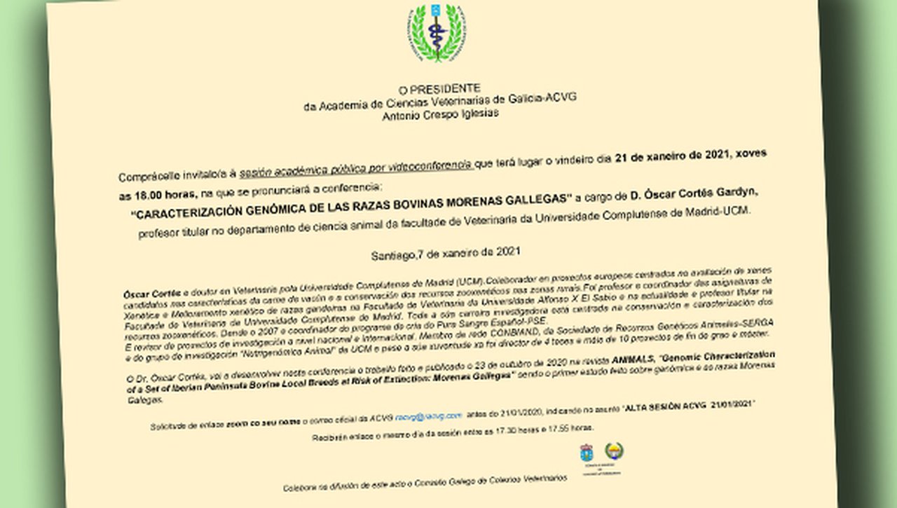 Invitación a la videoconferencia “Caracterización genómica de las razas bovinas Morenas Gallegas”