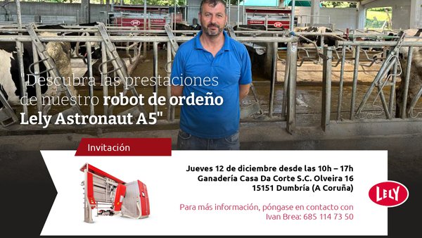 Nueva jornada sobre el Lely Astronaut A5, en Ganadería Casa da Corte el jueves día 12