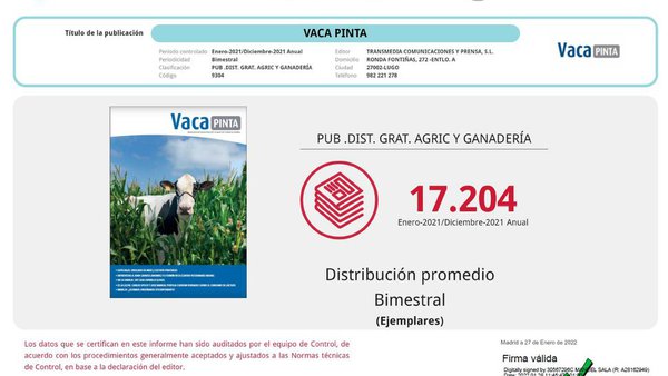 Vaca Pinta certifica por cuarta vez su tirada anual