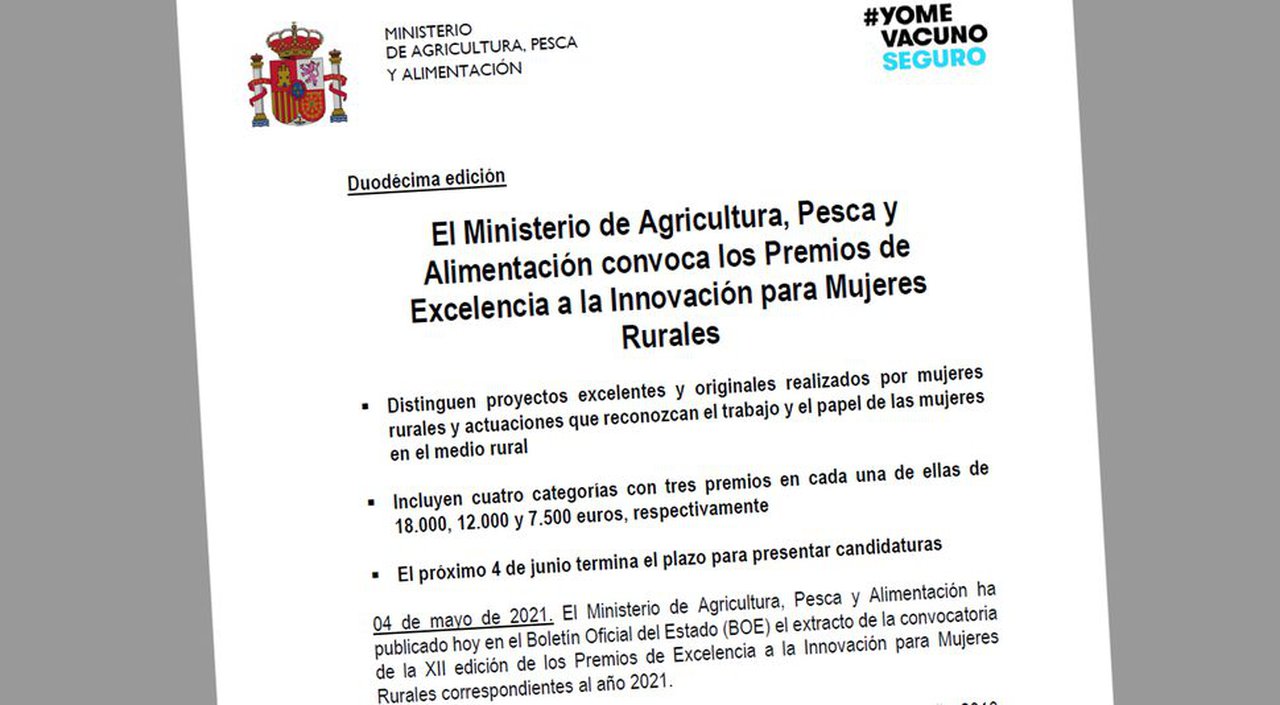 Convocados los Premios de Excelencia a la Innovación para Mujeres Rurales del MAPA