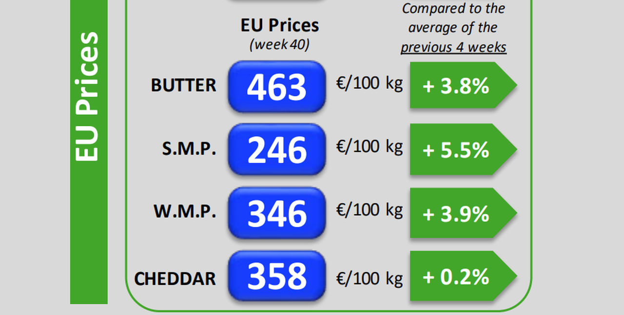 Subida generalizada en los precios de los productos lácteos en la UE durante las últimas semanas