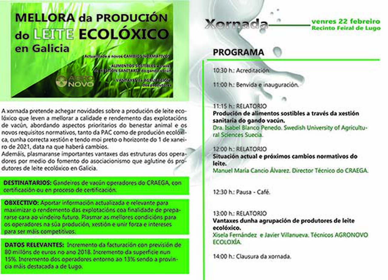 Lugo acogerá una jornada sobre la mejora de la producción de leche ecológica